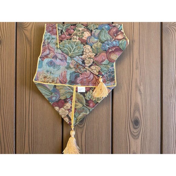 Fabric Tapestry Table Runner Tassels Fruit Grapes, Cherry , Apple , Pear 52x13 - Picture 5 of 9